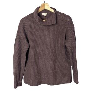 Garnet Hill Purple Brown Ribbed Button Shoulder Sweater S